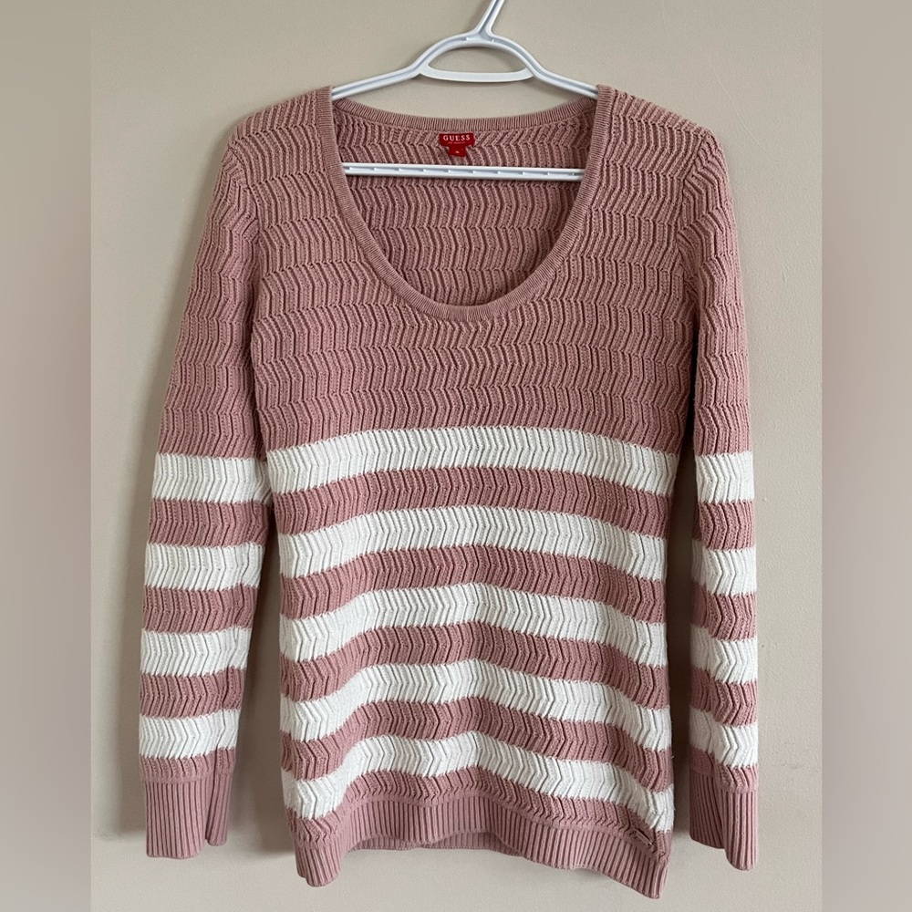 Guess Los Angeles Pink and White Knit Sweater Size Medium M